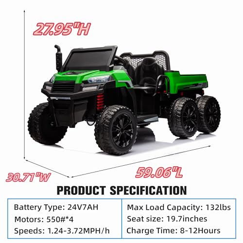 Green 2 Seater 4WD Ride On Car with EVA Tires, Remote Control, Dump Bed G276917