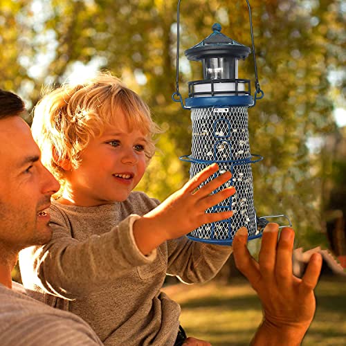 Blue 14" Solar Bird Feeder with Rotating Beacon LED Light Z359865