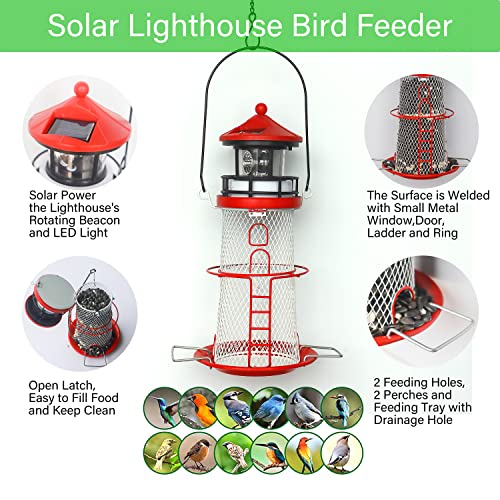Blue 14" Solar Bird Feeder with Rotating Beacon LED Light Z359865