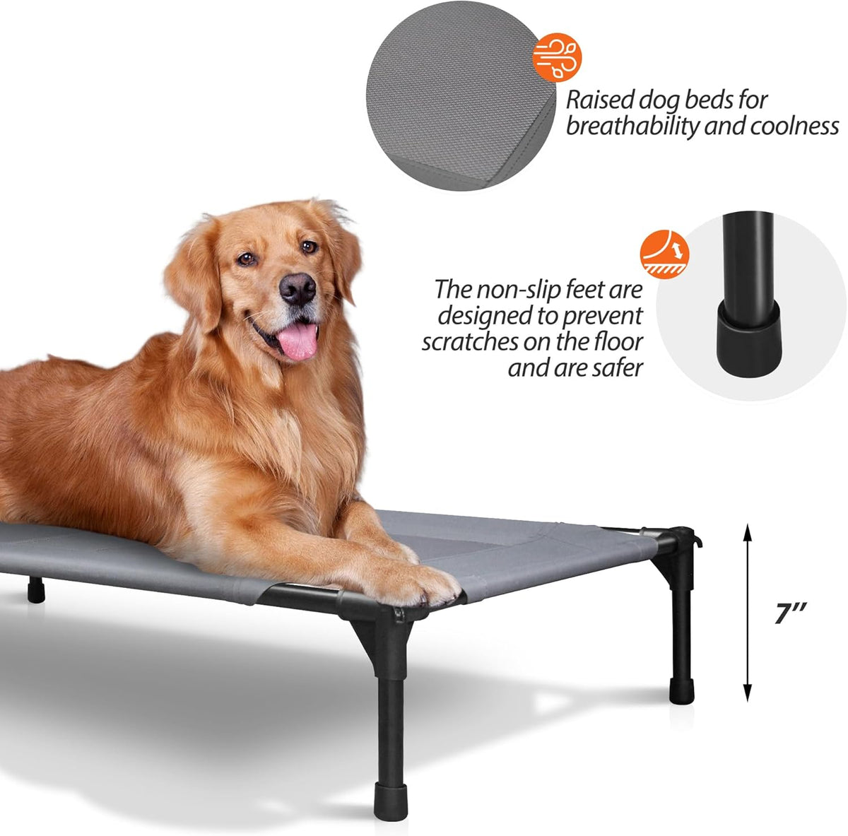 Grey 42 Inch Elevated Dog Bed with Mesh F872957