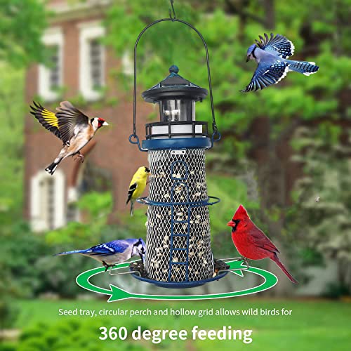Blue 14" Solar Bird Feeder with Rotating Beacon LED Light Z359865