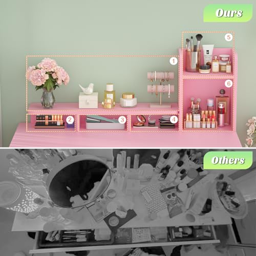 White Vanity Desk with Drawers and Cabinets B610887