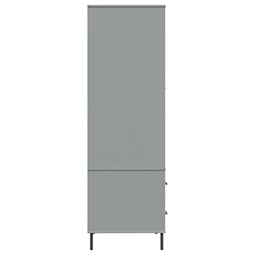 Gray Solid Wood Wardrobe with Metal Legs W924888
