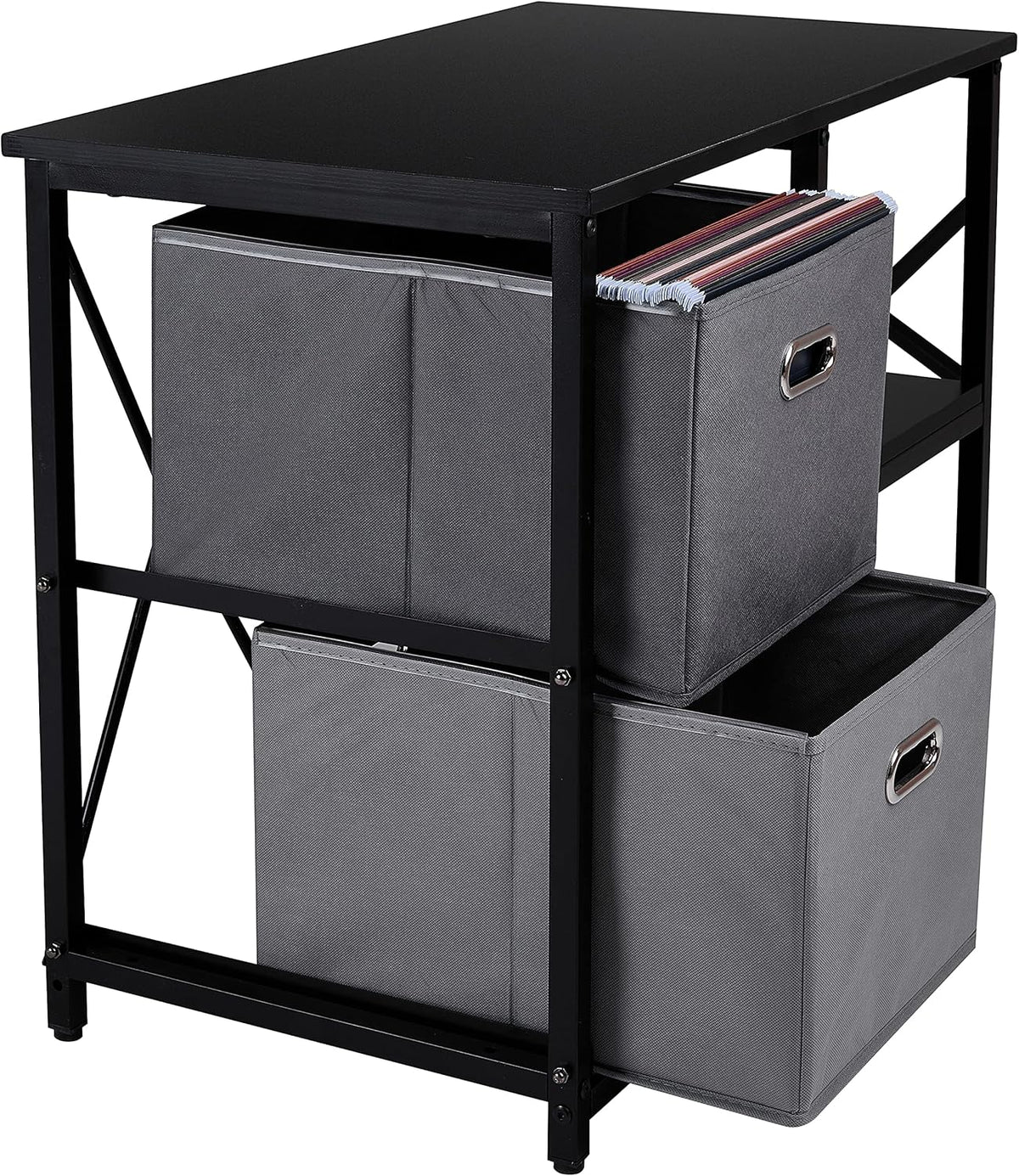 Black 2 Drawer Wooden Lateral File Cabinet with 2 Open Shelves W75244