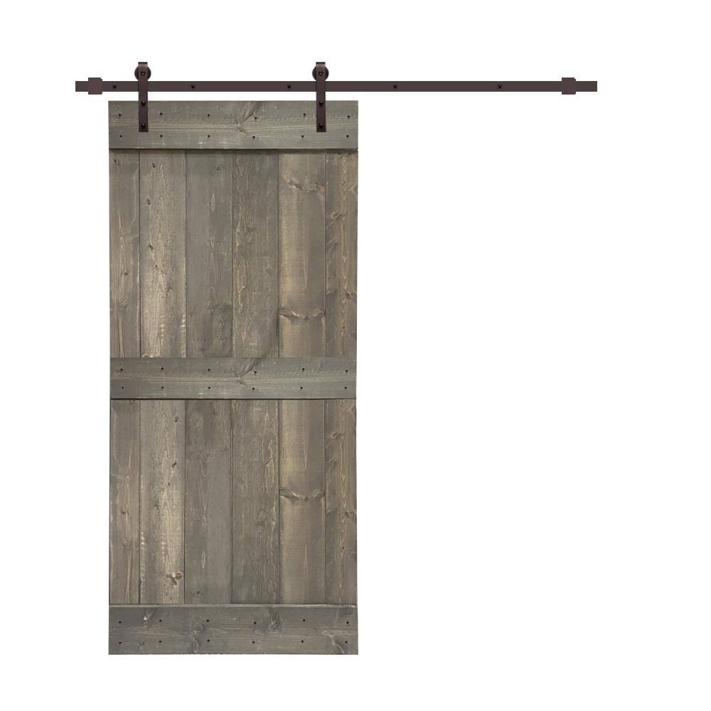 Weather Gray Stained Solid Knotty Pine Wood Interior Sliding Barn Door with Hardware Kit V40255