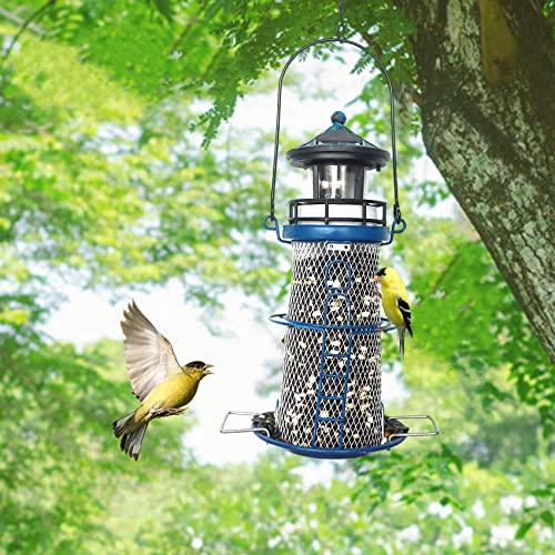 Blue 14" Solar Bird Feeder with Rotating Beacon LED Light Z359865