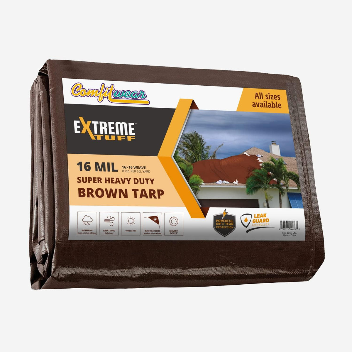 16 MIL Heavy Duty Waterproof Tarp Cover 12' X 30' Brown W66497