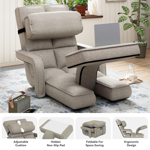 Padded Folding Floor Chair with 14-Level Adjustable Backrest (Dark Grey) T808116