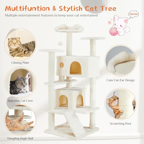 54-Inch Multi-Level Cat Tree Tower with Sisal Scratching Post M15600
