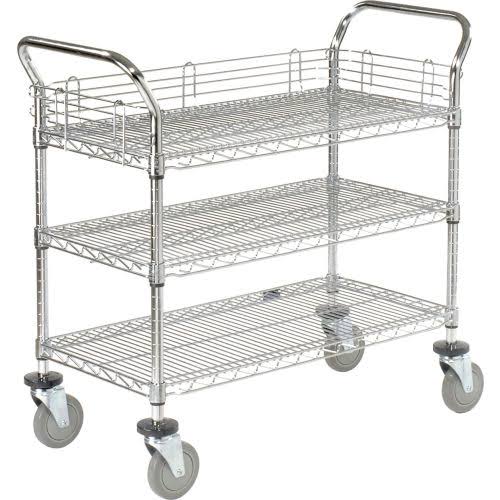 Chrome 3 Shelf Utility Cart with Polyurethane Casters Y354085