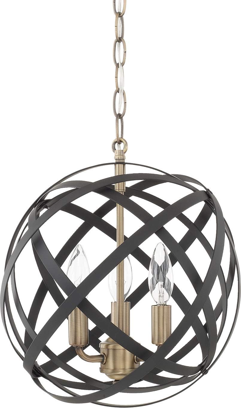 Axis Metal Ribbons Web Orb Pendant Lighting Fixture, 3-Light 180 Total Watts, 13H x 13W, Winter Gold U9769