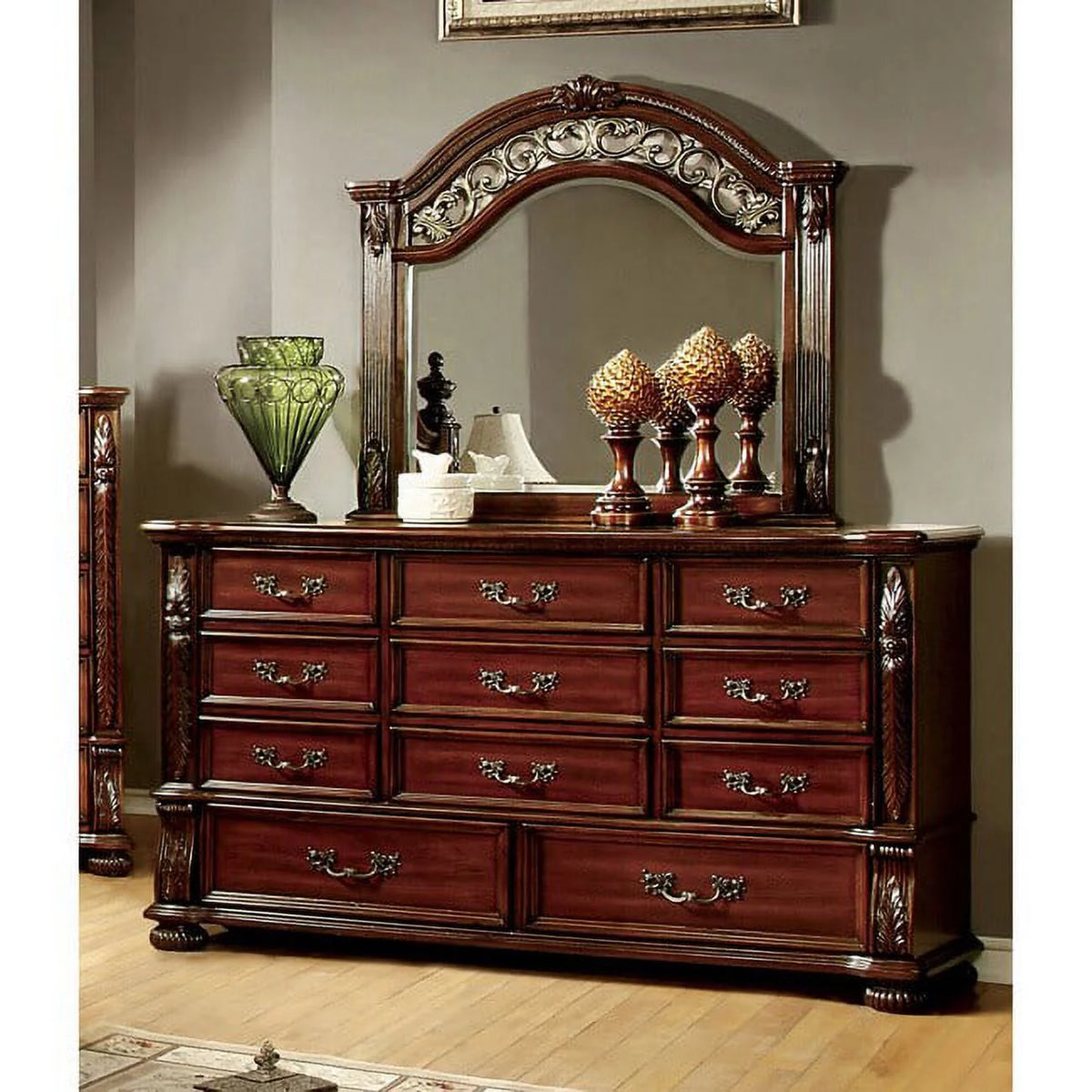Cherry 11-Drawer Dresser and Mirror Set D120