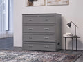 Twin XL Solid Wood Murphy Bed Chest with Mattress, Drawer & Charger, Grey W929