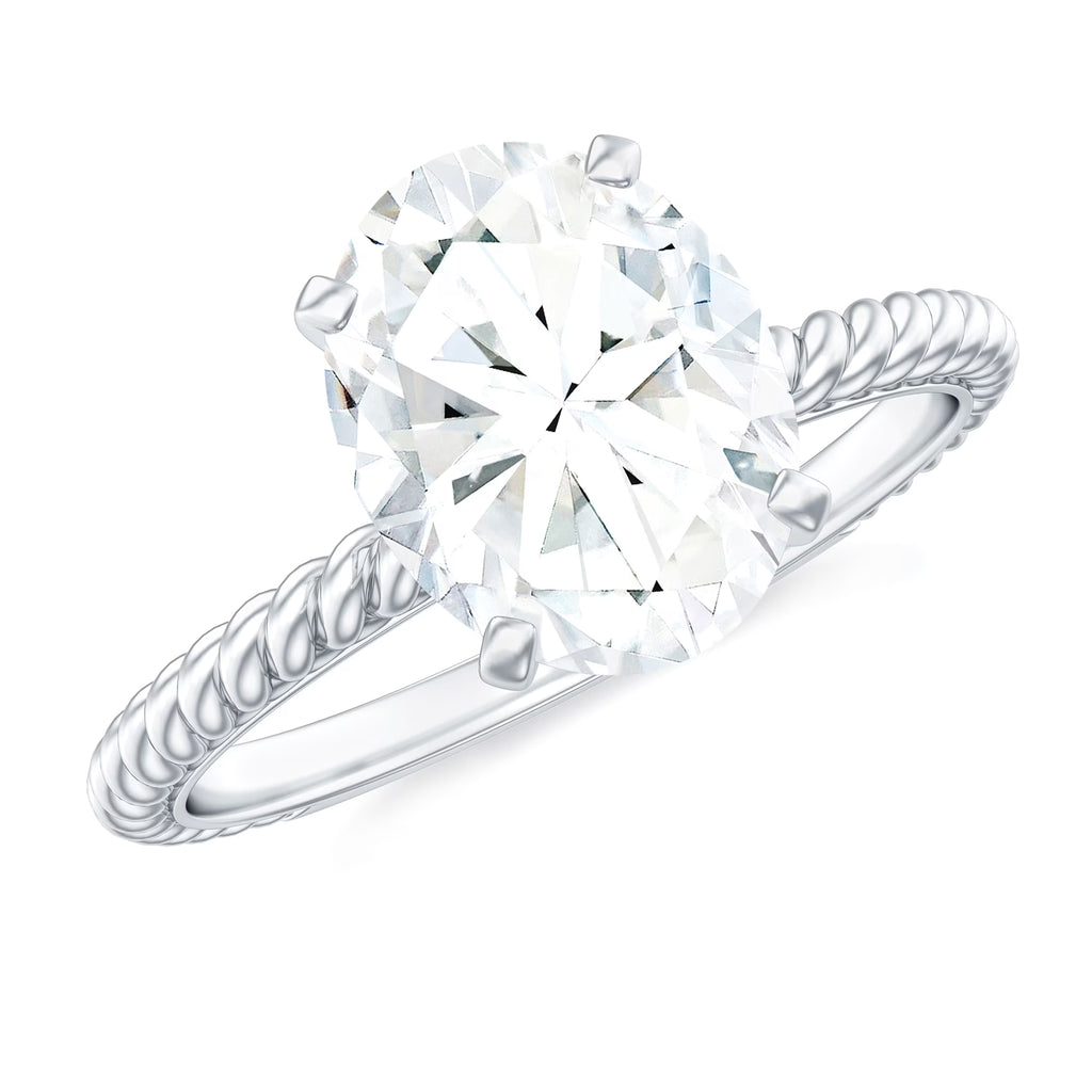 Oval Moissanite Solitaire Engagement Ring, 14K White Gold, US 8.00 W40000