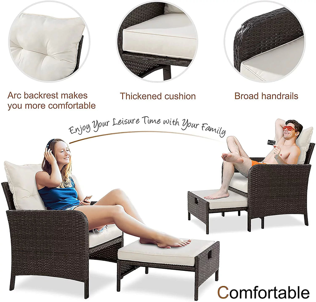 5 Piece PE Wicker Patio Furniture Set with Ottoman B623