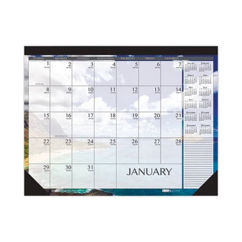 Recycled Desk Pad Calendar, Seascapes Photography, 22 x 17, Black Binding, 12-Month I8235
