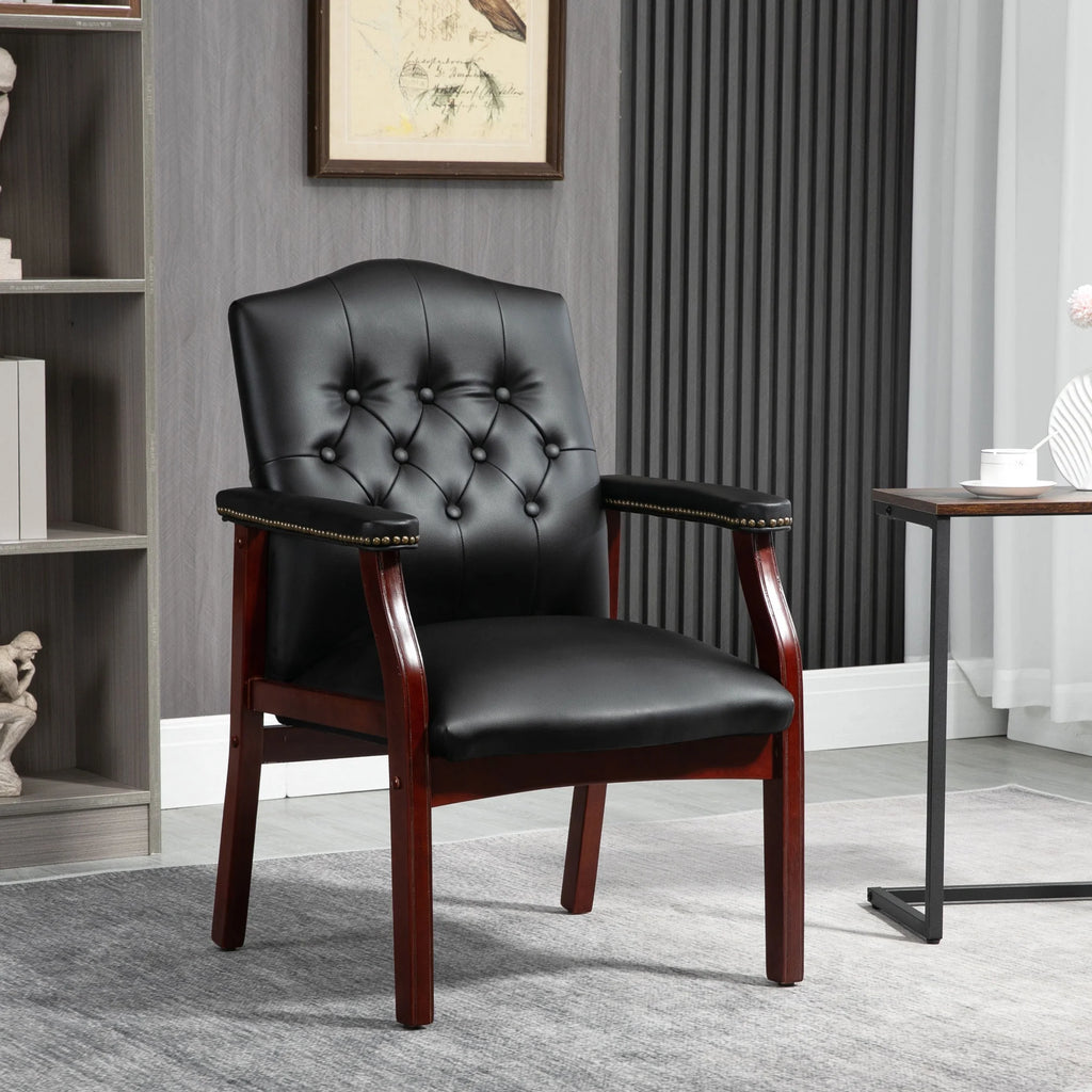 Black Leather Office Guest Chair with Padded Seat and Arms E31002