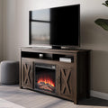 Barn Door Wood Electric Fireplace TV Stand with Two Open Shelves and Cabinets U1344