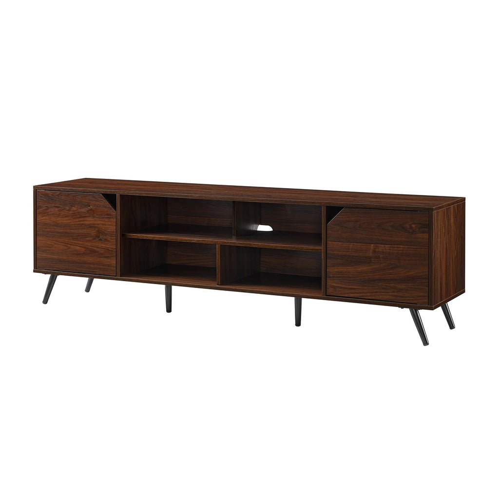 Mid-Century Modern Angle-Door TV Stand, Dark Walnut Y380563