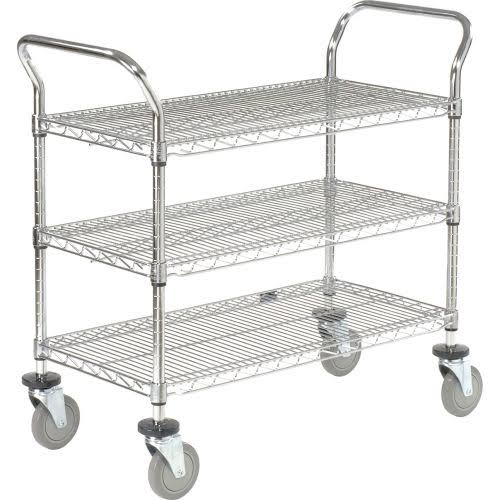 Chrome 3 Shelf Utility Cart with Polyurethane Casters Y354085