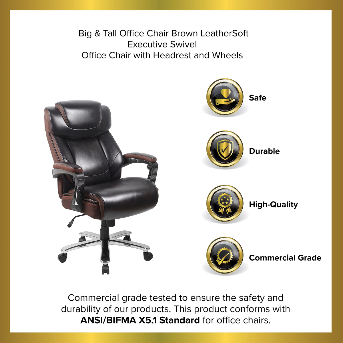 Brown LeatherSoft Ergonomic Office Chair with Headrest A672