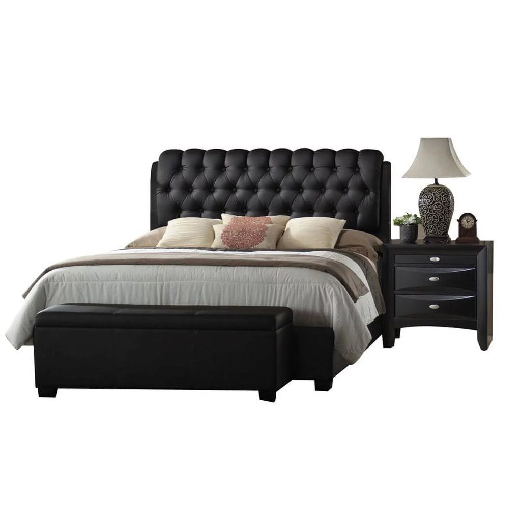 Black Upholstered King Bed with Button Tufted Headboard L87647