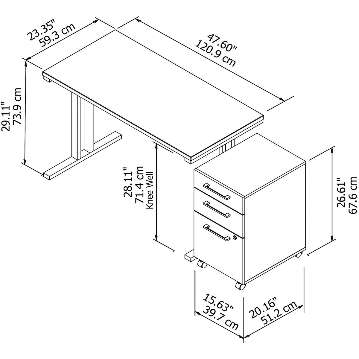 Natural Maple Table Desk with 3 Drawer Mobile File Cabinet P93525