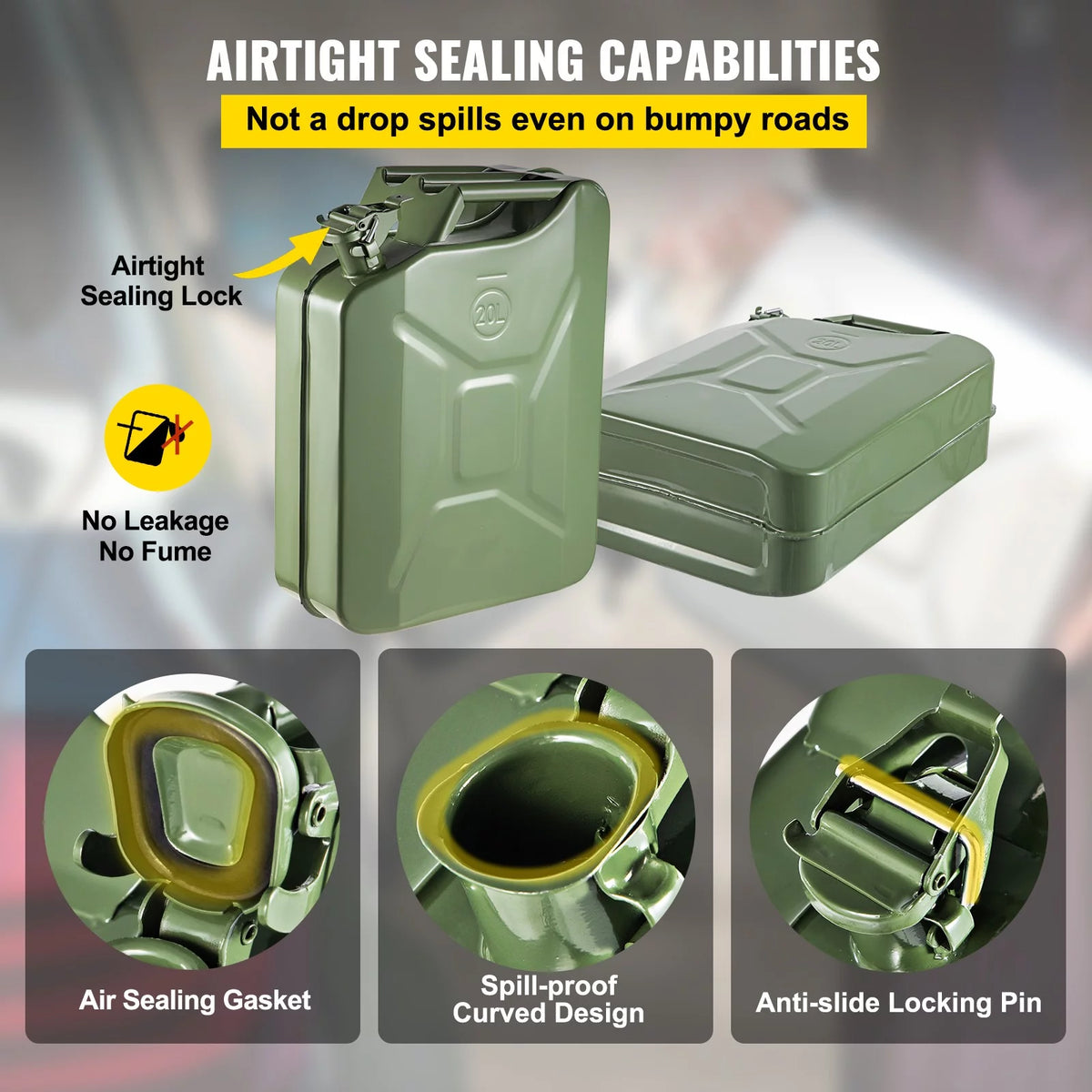 5.3 Gallon Portable Steel Fuel Can with Flexible Spout, 2pcs Green X5603