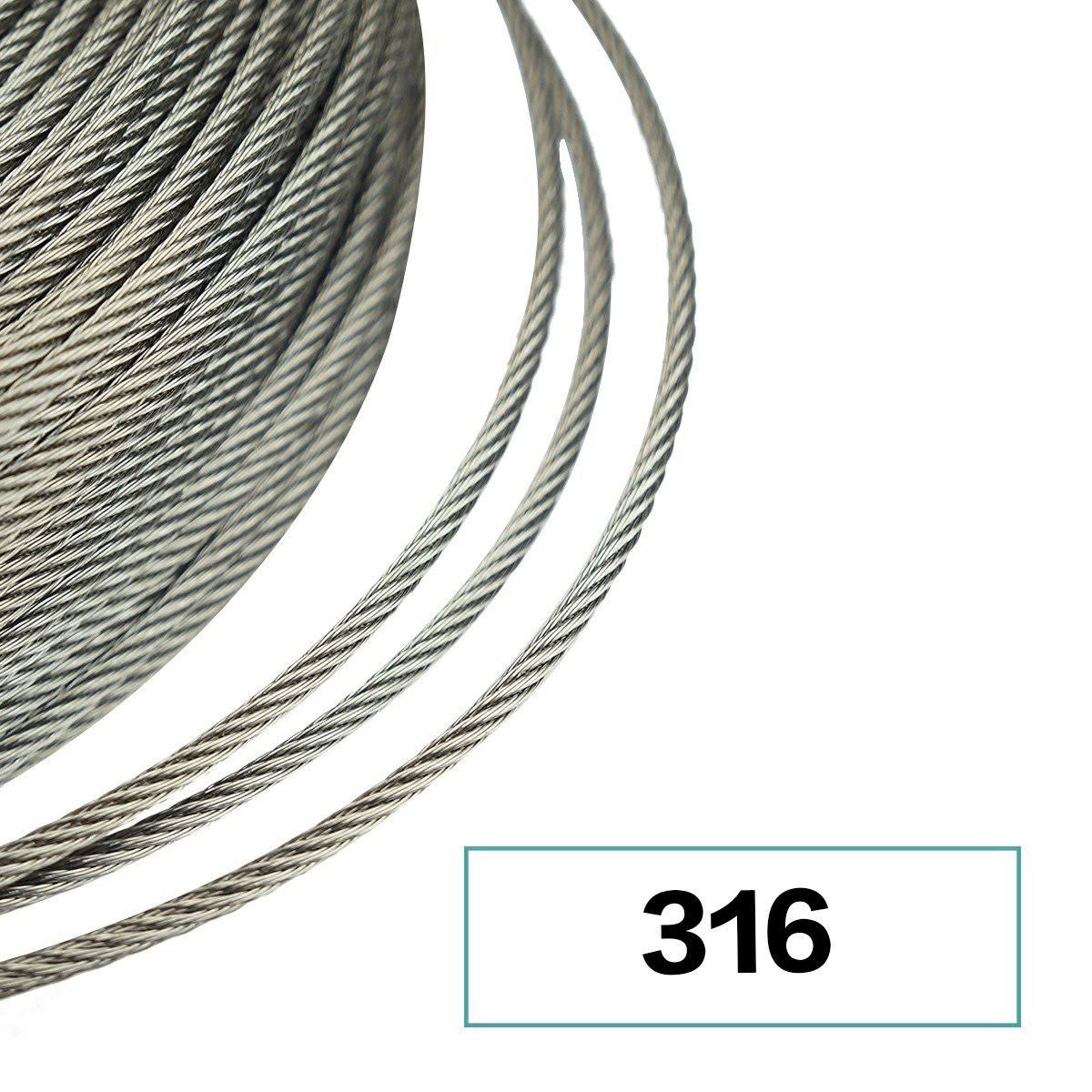 Stainless Steel Cable 1/8 inch T316 Marine Grade Wire Rope 7x7 Strands N635
