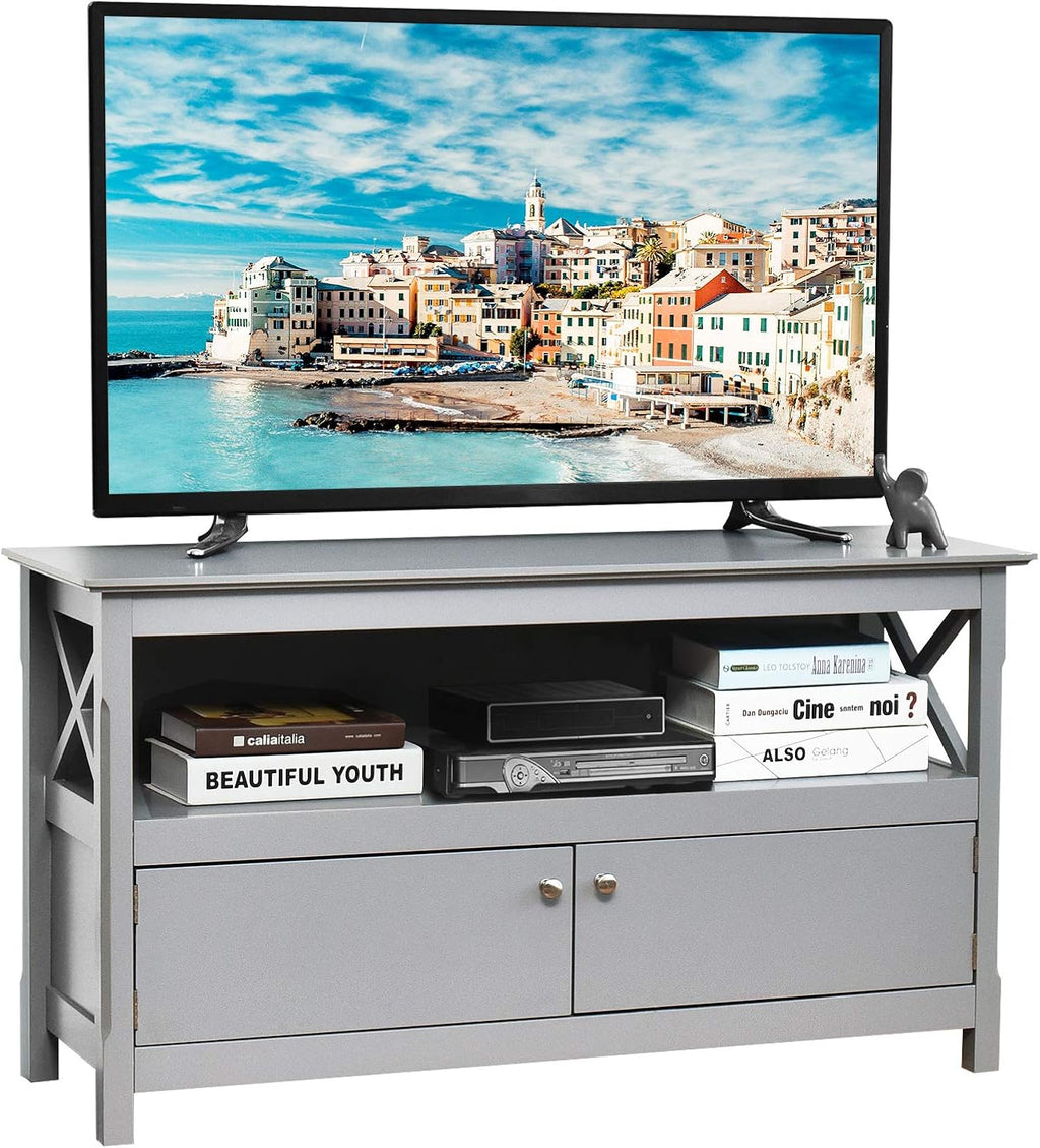 White Wooden TV Stand with 2 Doors & Shelf S7273