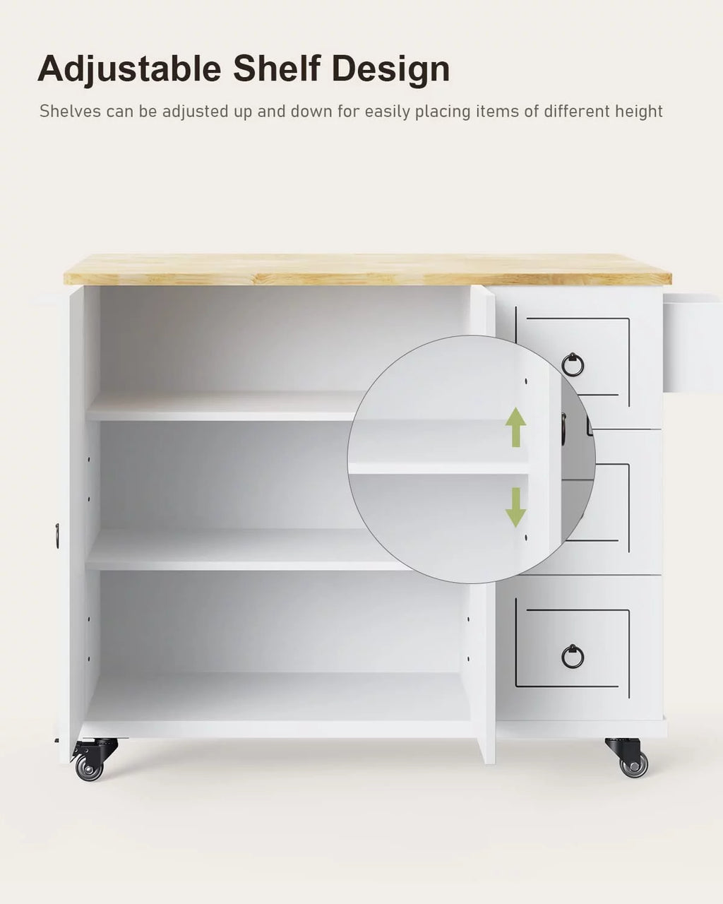 White Kitchen Cart on Wheels with Storage Z169895