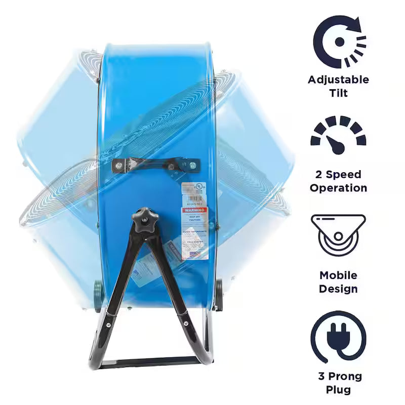 2 Fan Speeds Drum Fan in Blue with Snap-On Wheels V8073