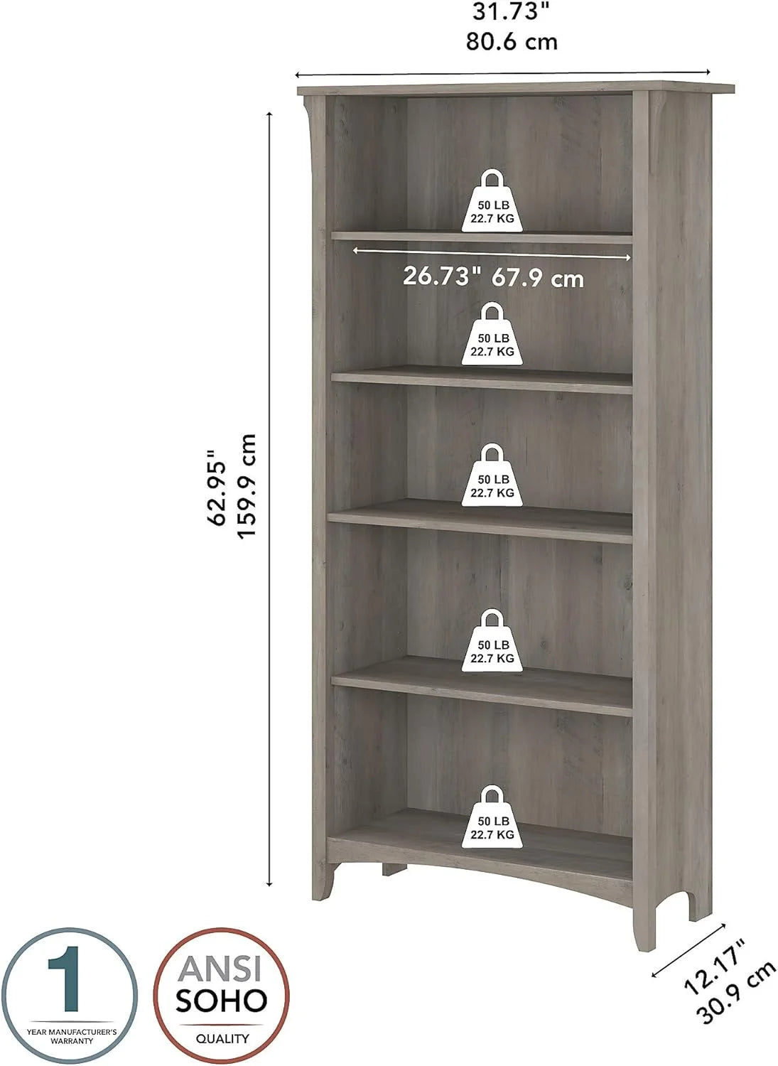 5-Shelf 63-Inch Bookcase Z5708