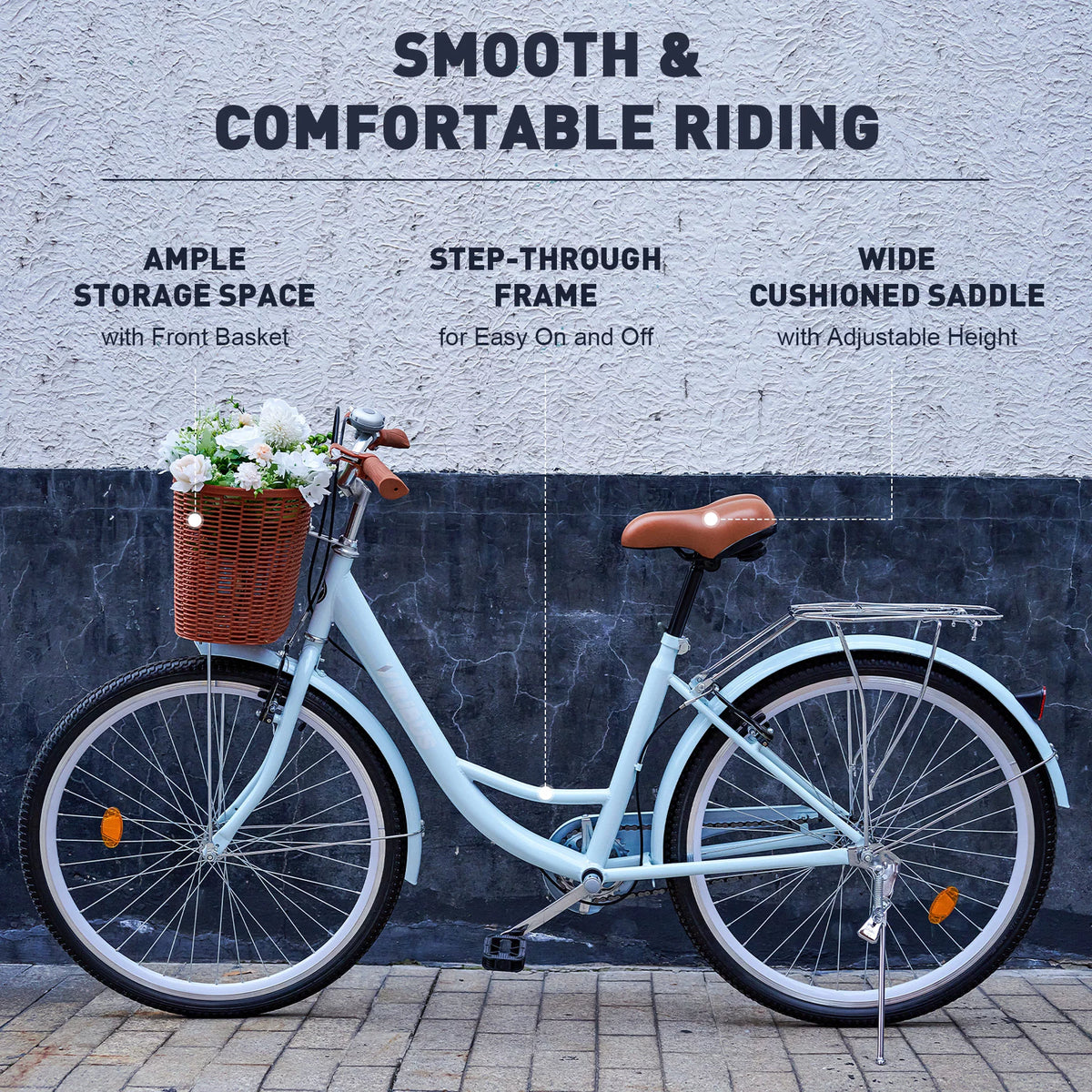 26 Inch Cruiser Bicycle with Basket Rack M7704