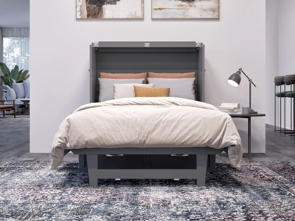 Twin XL Solid Wood Murphy Bed Chest with Mattress, Drawer & Charger, Grey W929