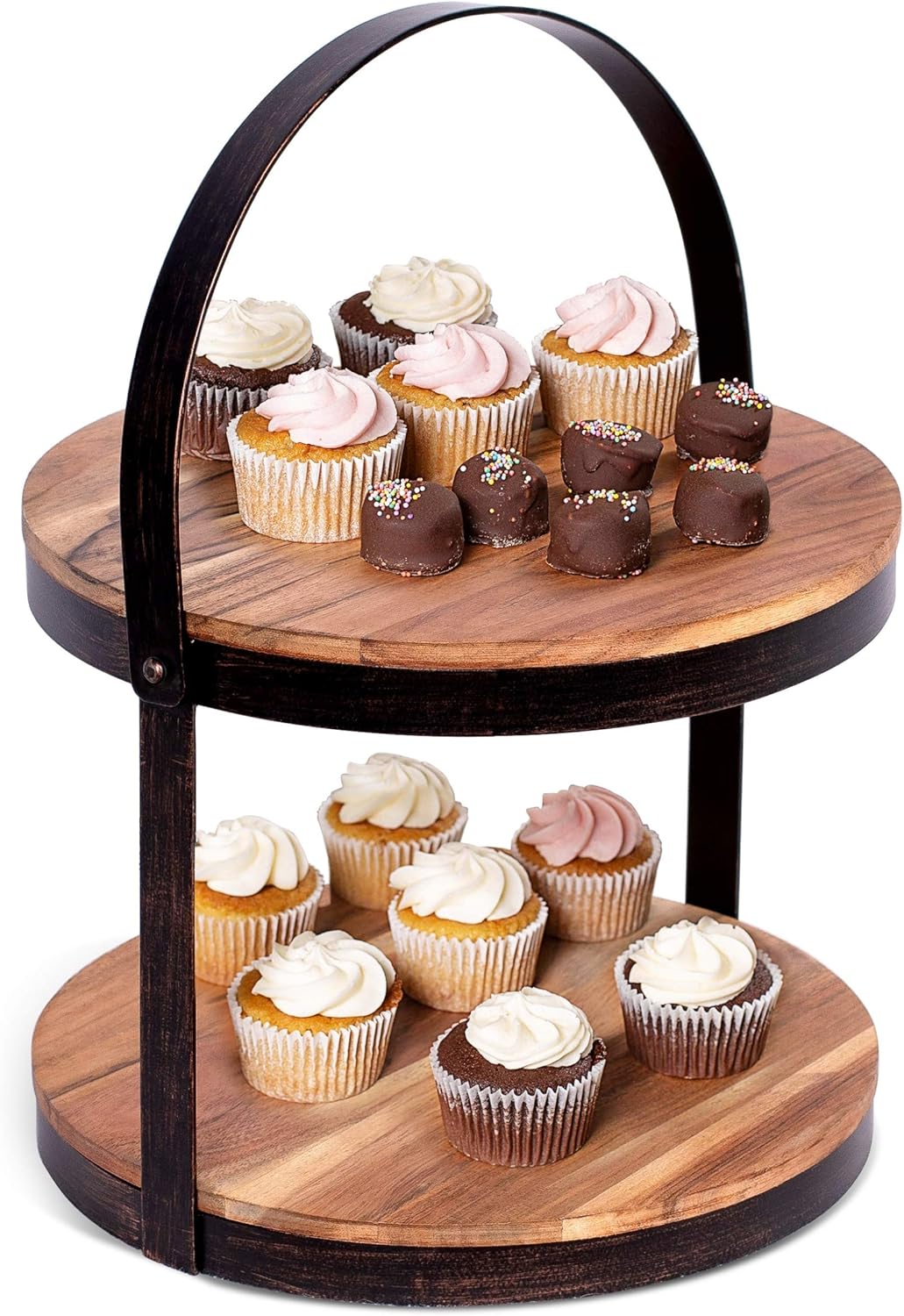2-Tier Wood Iron Cupcake and Cake Stand with Handle M279308