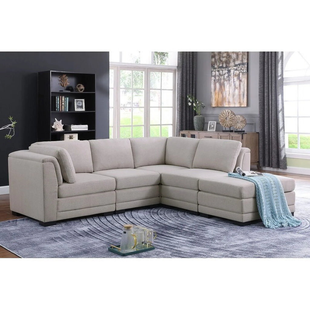 Light Gray Linen Reversible Sectional Sofa with Ottoman L716213