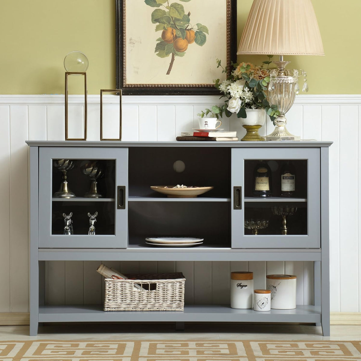 Gray Wood Sideboard Cabinet with Sliding Doors H390577