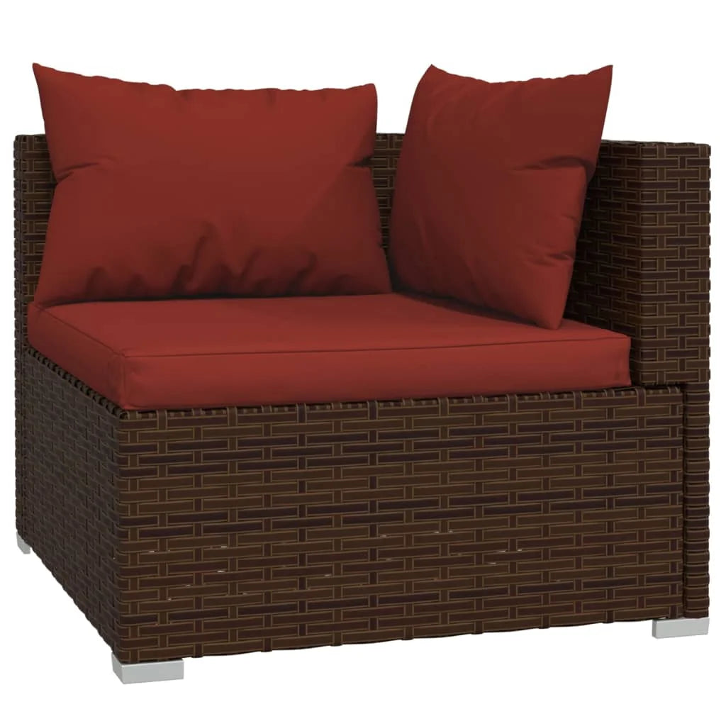 9 Piece Patio Set with Cushions Poly Rattan Brown T60365