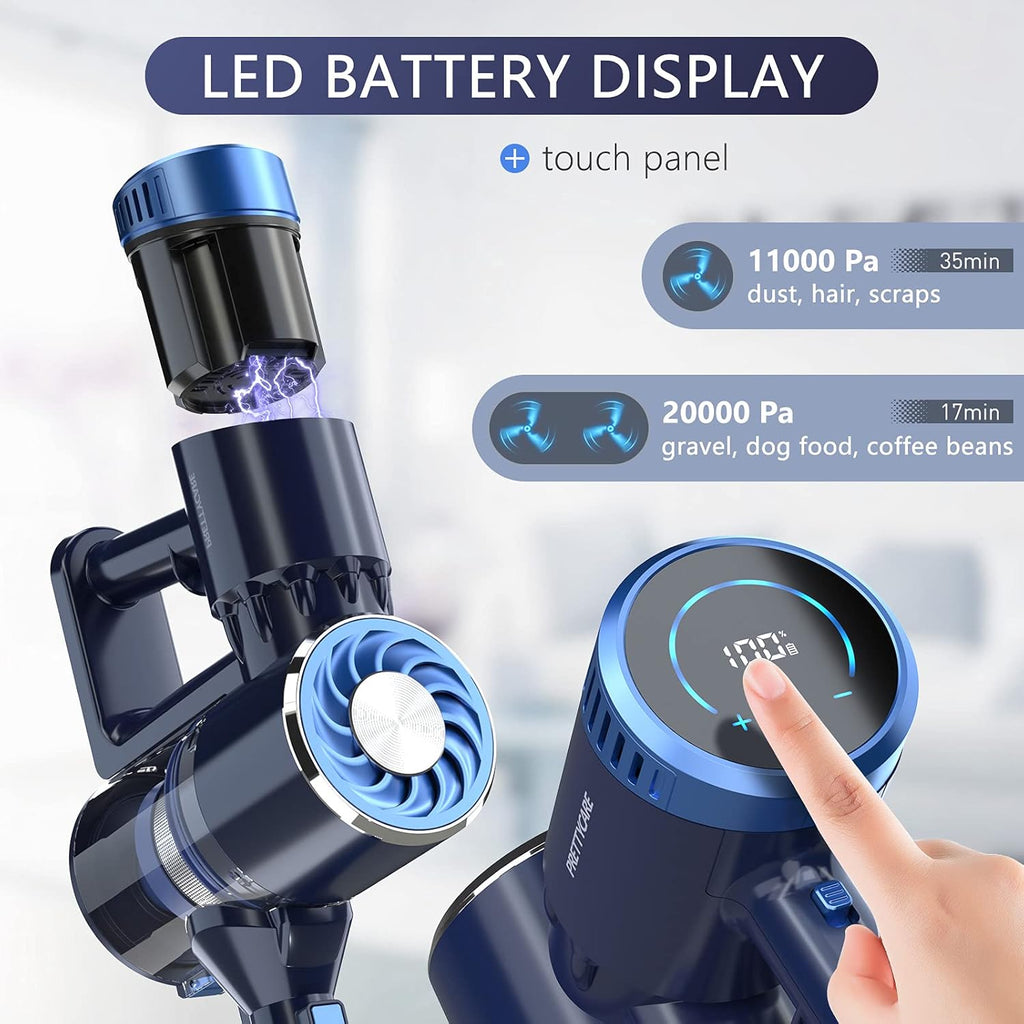 Cordless Stick Vacuum Cleaner with LED Touch Display, 20KPA, 2600mAh Detachable Battery, 4 in 1 Lightweight Rechargeable Handheld F777316