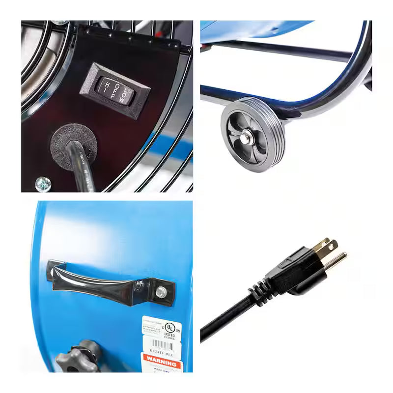 2 Fan Speeds Drum Fan in Blue with Snap-On Wheels V8073