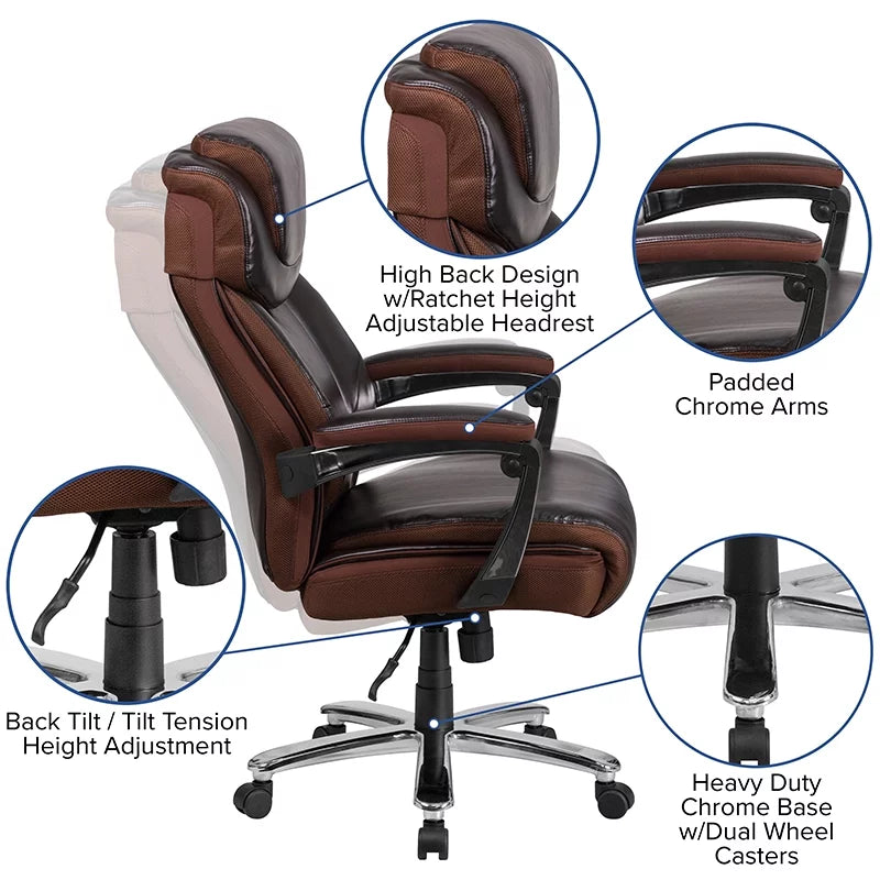 Brown LeatherSoft Ergonomic Office Chair with Headrest A672