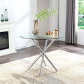 Round Glass Dining Table with Tempered Glass Top and Chrome Plated Metal Legs Y139