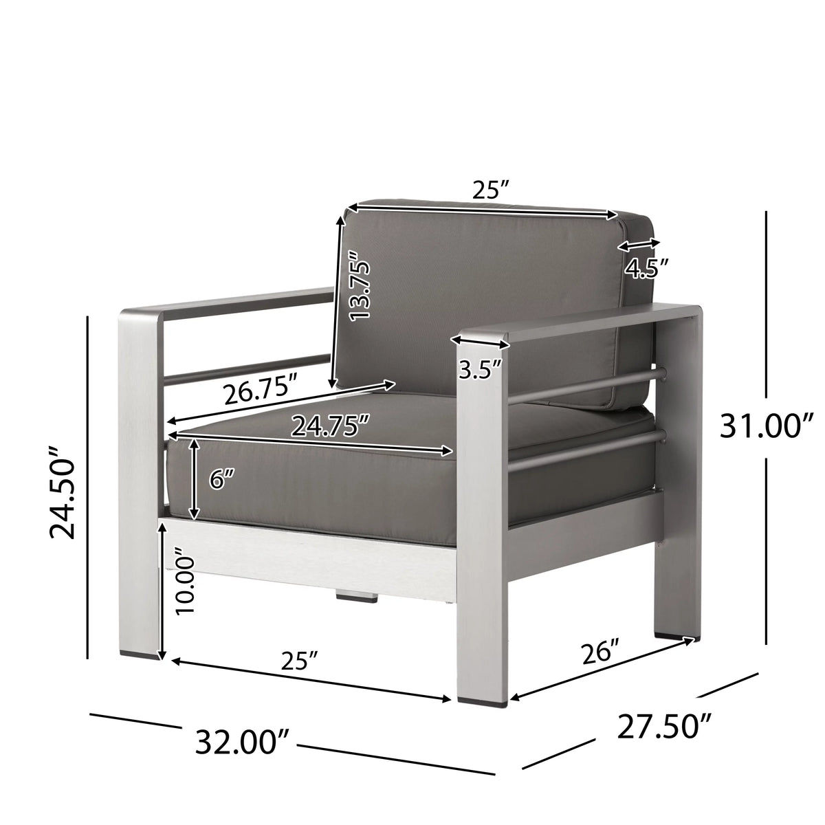 5 Seater Aluminum Sofa Chat Set with 2 Side Tables Q736176