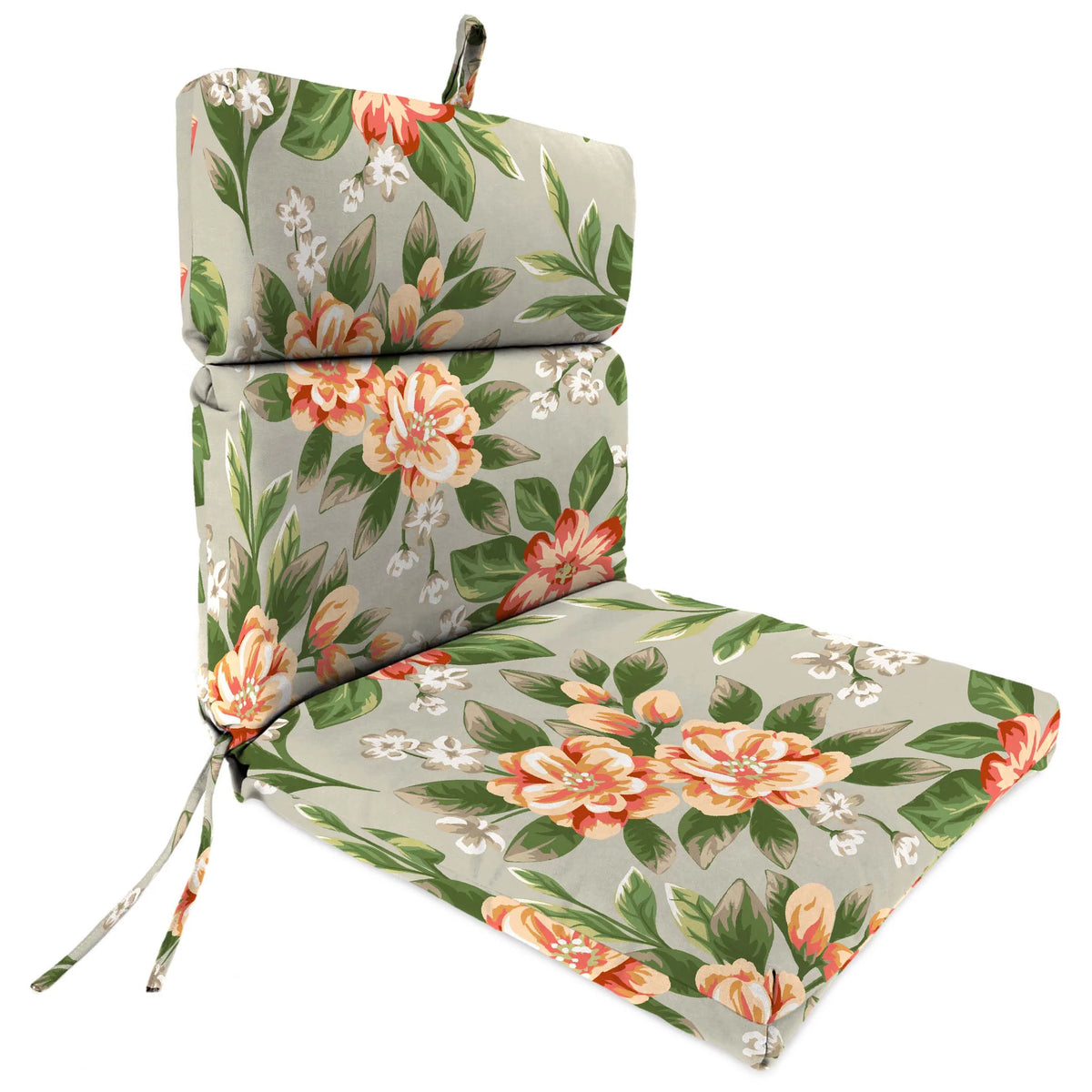 Grey Floral Rectangular Outdoor Chair Cushion with Ties Z912027