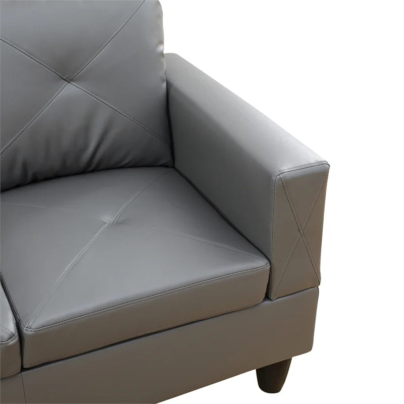 Faux Leather Left Facing Sectional Grey C909