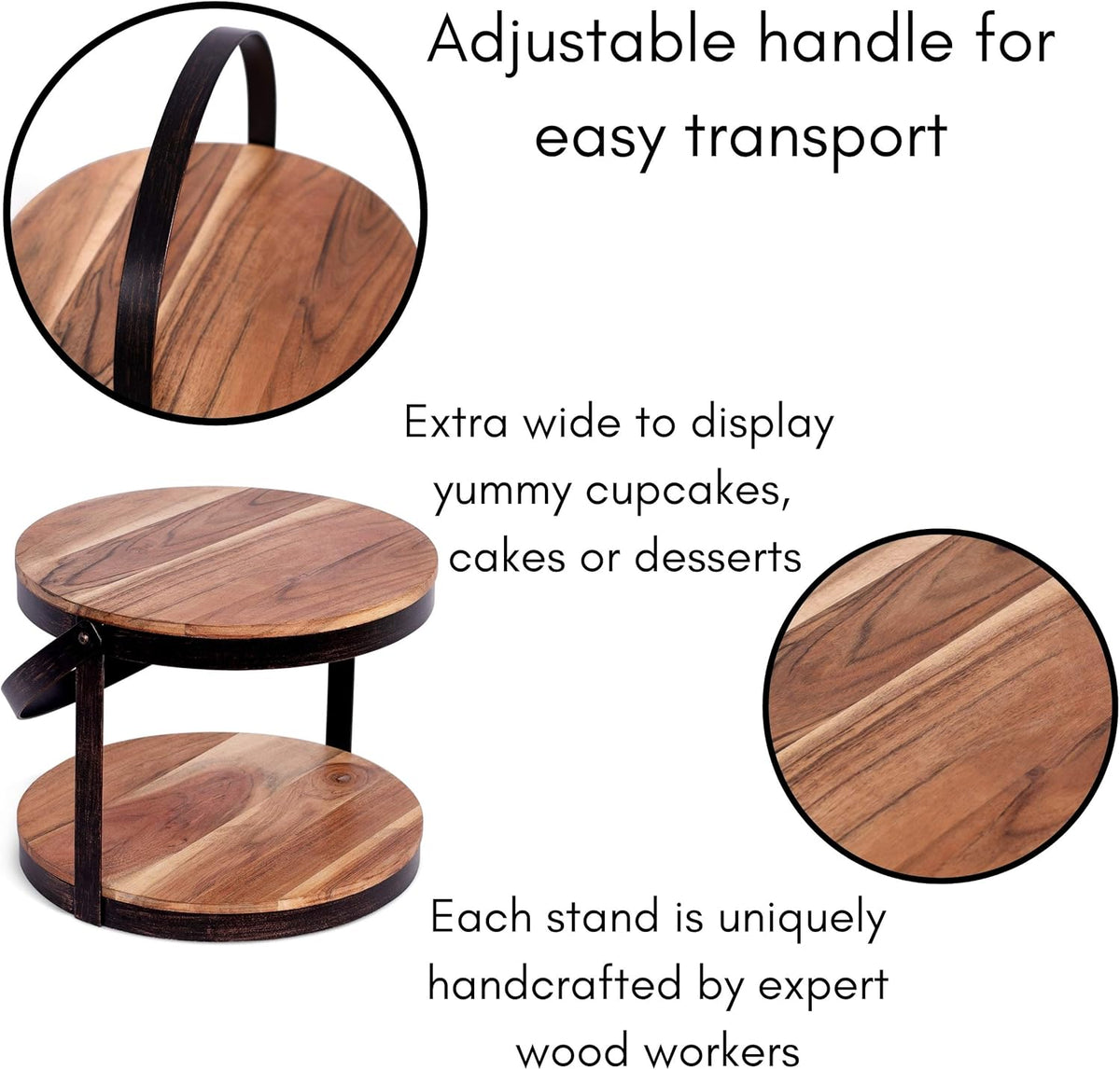 2-Tier Wood Iron Cupcake and Cake Stand with Handle M279308