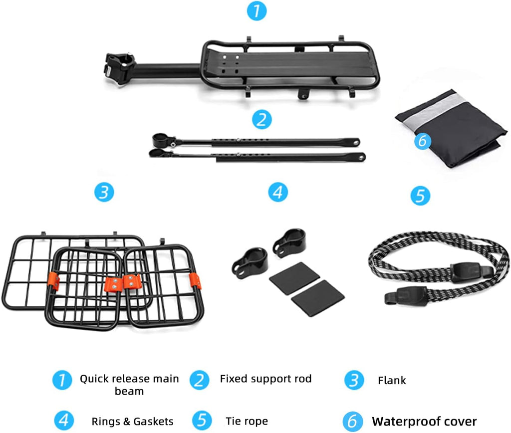 Bike Rear Rack with Basket, 165 LB Load, Aluminum Alloy, Quick Release, Pack of 2 I732