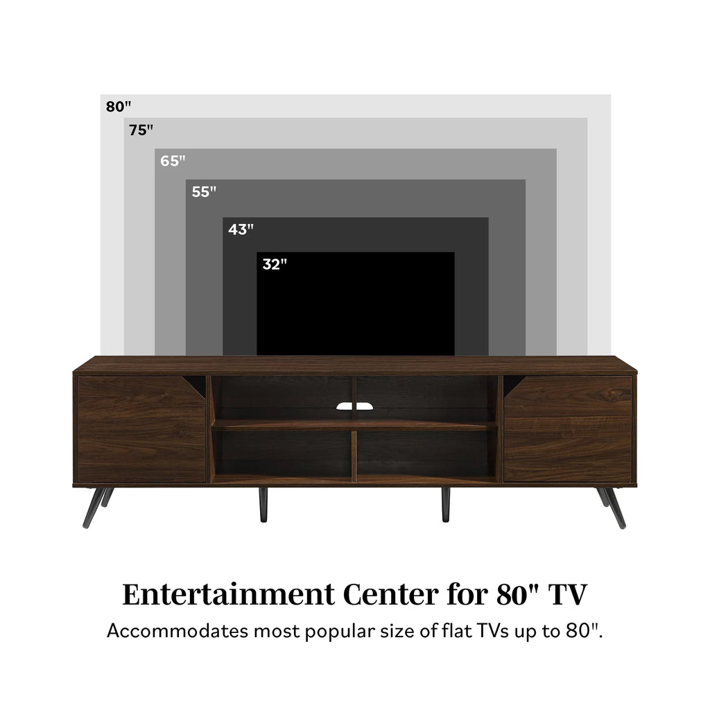 Mid-Century Modern Angle-Door TV Stand, Dark Walnut Y380563