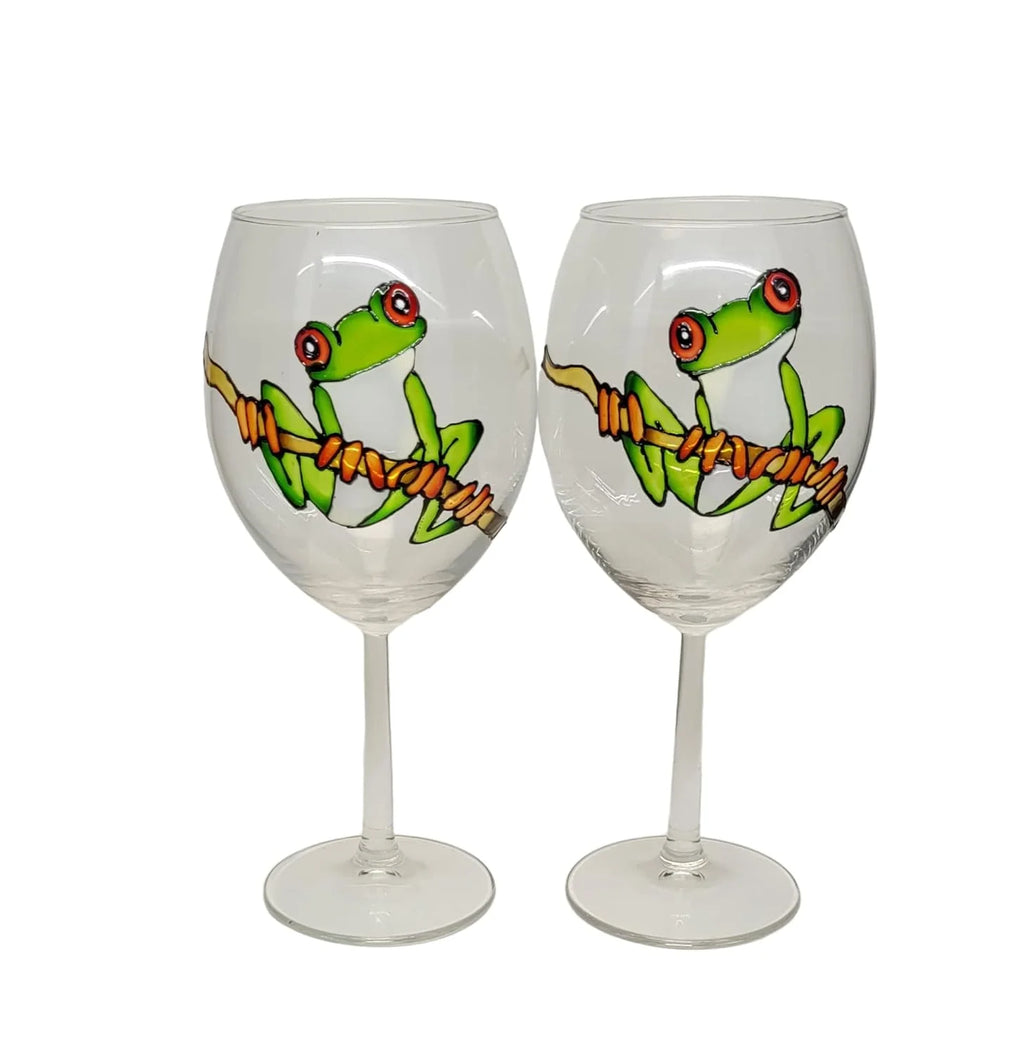 Hand Painted Stemmed Wine Glasses Set Of 2 I630